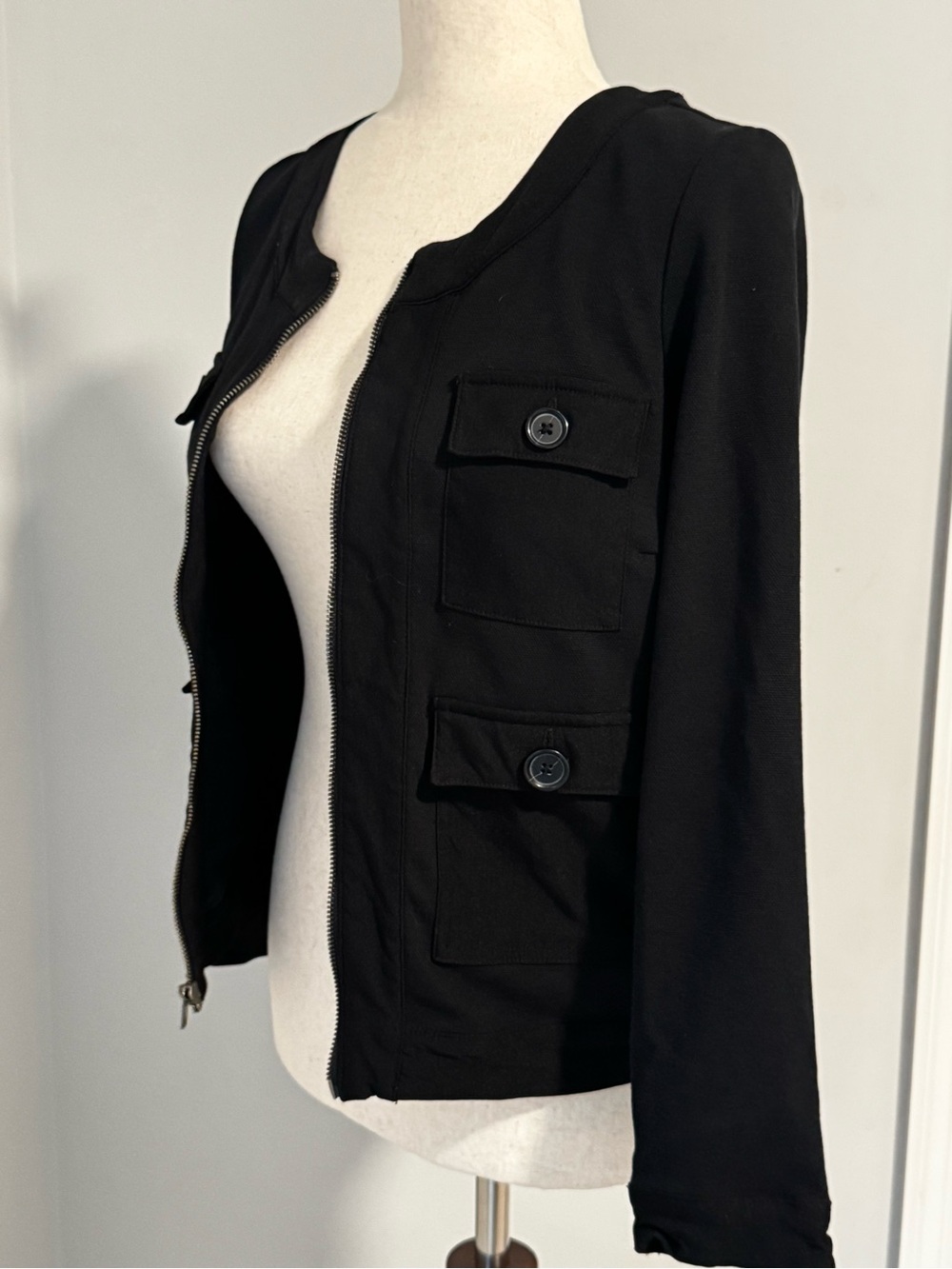 Banana Republic Black Collarless Utility Jacket Size S Petite